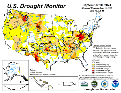 US drought monitor map from September 2024