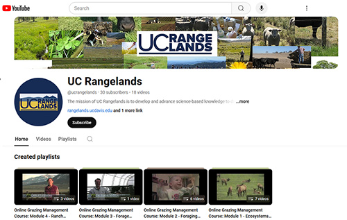 Screenshot of youtube page for @ucrangelands